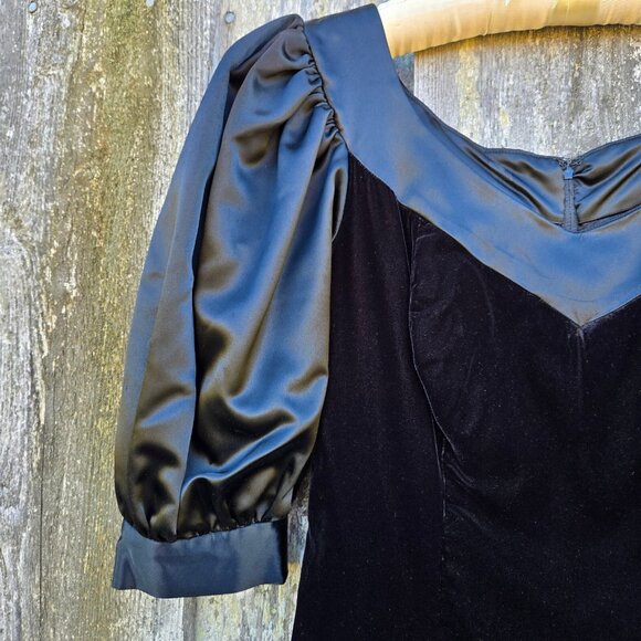 Vintage 80s Party Prom Bubble Dress With Bow Womens Size S Black Velvet Satin - Picture 6 of 10